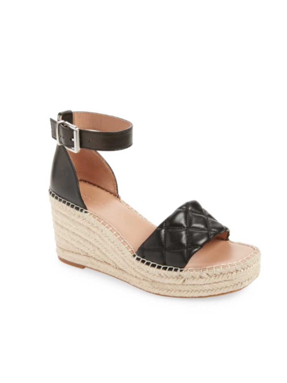 NEW Nordstrom Carmen Black Leather Wedge Espadrille Platform Sandal (8)